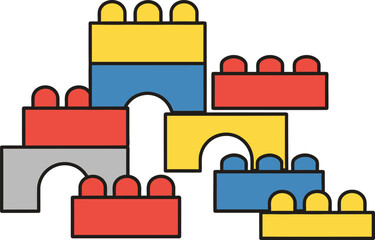 Building block icon set, blocks Construction toys vector illustration, building blocks chart, building blocks, color vector icon 