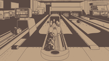 Bowling Alley with Pins and Balls Illustration