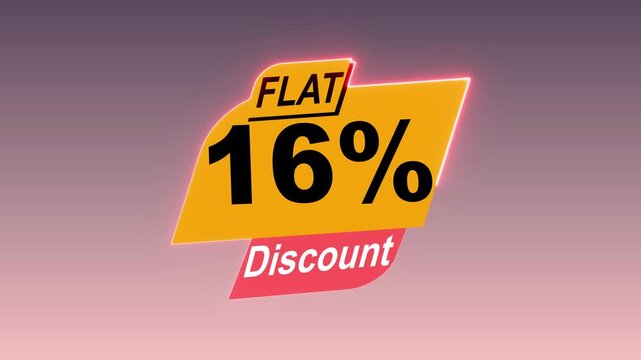 flat 16% discount animation and glowing border banner on , transparent background with alpha channel.