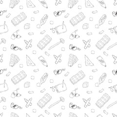 Hand drawn artist tool seamless pattern