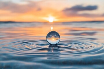 Sunset reflection in water sphere high resolution image