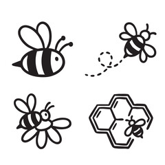 Hand Drawn Doodle Icon Set of Honey Bees