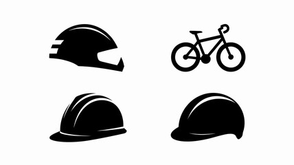 this image showcases a collection of black and white icons depicting cycling safety equipment and bicycles illustrating protective gear high quality professional detailed modern elegant stylish