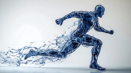 Blue water man running fast on white background high resolution image