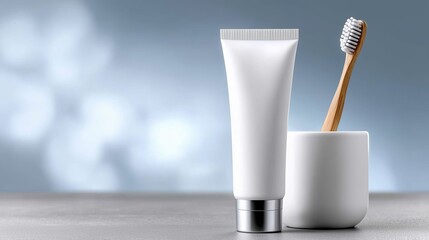 Sophisticated studio picture emphasizing dentak toothpaste tube and toothbrush on blue background