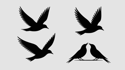 Obraz premium a striking silhouette depiction features four birds in dynamic flight with two birds facing each other creating a captivating avian scene high quality professional detailed modern