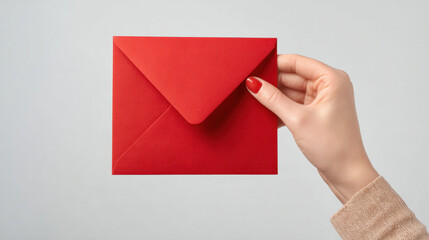 Red envelope female hand red nail paper invitation greeting card love celebration message isolated background red envelope female hand with red nail holding paper invitation or greeting card