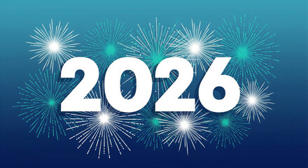 2026, the main subject, is centrally positioned and rendered in a stylized, bold, white font, prominently displayed