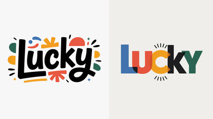 the image displays two variations of the word lucky presented in vibrant and playful typographic designs with distinct color palettes high quality professional detailed modern elegant