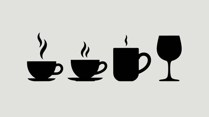 Obraz premium a minimalist illustration depicts a sequence of beverage containers two coffee cups and a wine glass all in black silhouettes high quality professional detailed modern elegant