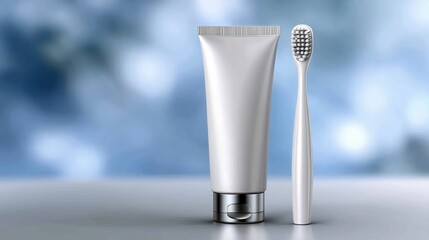 Sophisticated studio picture emphasizing dentak toothpaste tube and toothbrush on blue background