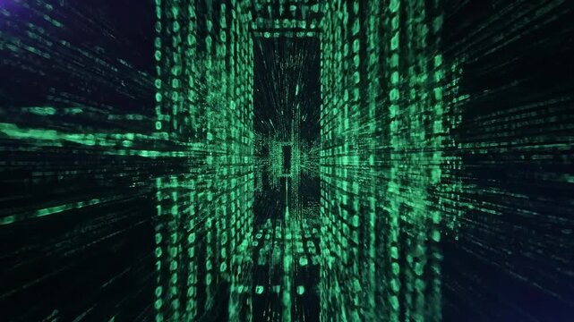 neon green data streams in digital cyberspace, futuristic data visualization