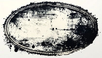 Obraz premium Grunge Black Oval Frame with Texture on White Paper Background
