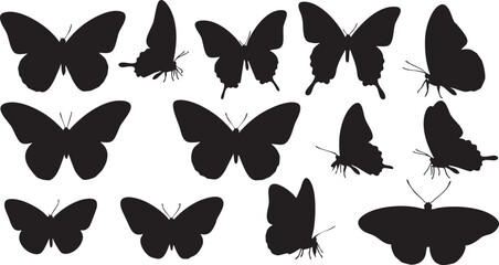 Black Silhouettes of Various Butterfly Shapes on White Background butterflies nature 1