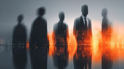 Abstract Business Team Silhouette with Cityscape Double Exposure Graphic Design