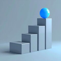 Obraz premium Blue Sphere Atop Staircase Against Gray Gradient Background Success Concept