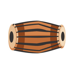 Barrel-shaped wooden drum with black circular heads and brown stripes.