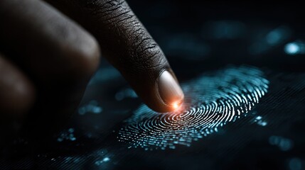 Close Up Dark Fingerprint Scanning Biometric Authentication Security Concept Image