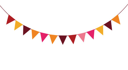 Festive colorful bunting banner consisting of triangular pennant flags hanging from a string for parties and celebrations.