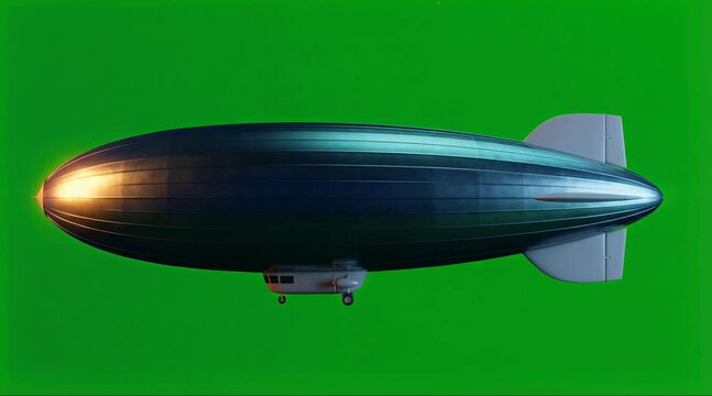 Classic zeppelin airship flying isolated on green background aviation transport concept
