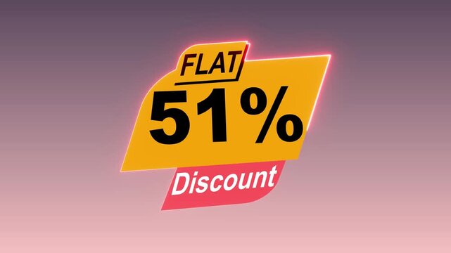 flat 51% discount animation and glowing border banner on , transparent background with alpha channel.