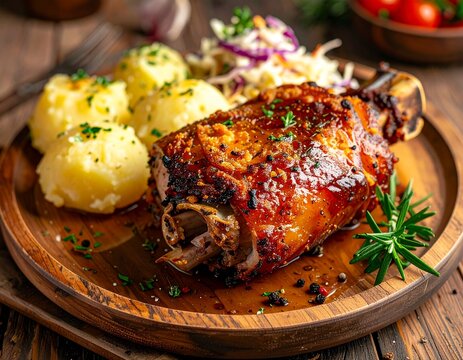 Schweinshaxe mit Kartoffelkn&ouml;deln & Krautsalat