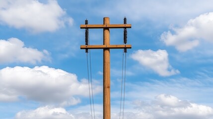 Rustic communication tower, Traditional wooden telegraph structure set against bright sky