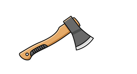 Traditional wood cutting hand axe with a sharp metal blade and a polished wooden handle isolated on white background.