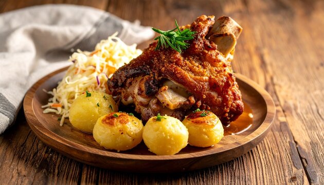 Schweinshaxe mit Kartoffelkn&ouml;deln & Krautsalat