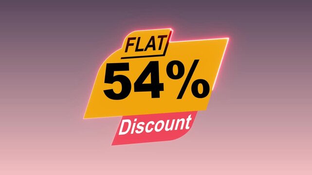 flat 54% discount animation and glowing border banner on , transparent background with alpha channel.