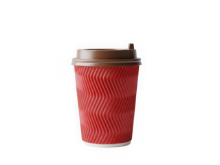 Red ripple coffee cup with lid isolated on transparent background