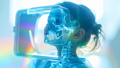 Digital Gaze: A Child immerses themselves in a virtual reality experience, illuminated by the interplay of technology and the human form, showcasing the fusion of innovation and youth.