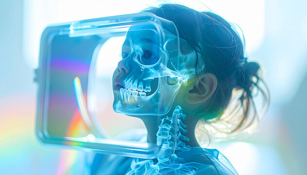 Digital Gaze: A Child immerses themselves in a virtual reality experience, illuminated by the interplay of technology and the human form, showcasing the fusion of innovation and youth. - Powered by Adobe