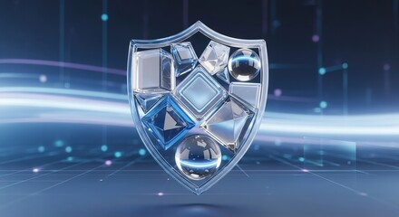 Abstract shield with geometric shapes illustration security concept