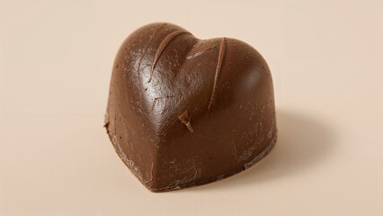 Obraz premium Heart-shaped chocolate piece on a neutral background.