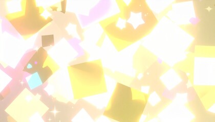 Bright Yellow Geometric Squares and Stars Background　黄色い四角と星が重なる、アニメ風の明るい背景イラスト