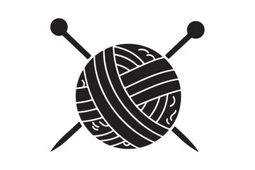 Black crochet hook and ball of yarn vector art isolated on white background