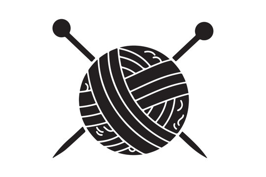 Black crochet hook and ball of yarn vector art isolated on white background