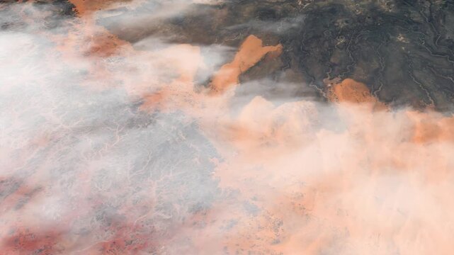 Satellite view of desert and mountain landscape in Central Africa, animated aerial footage based on NASA imagery