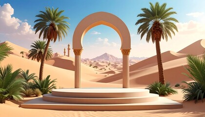 Grand mosque in desert landscape with domes and minarets showcasing spiritual elegance and architectural majesty