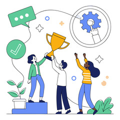 Team celebrating success with tools