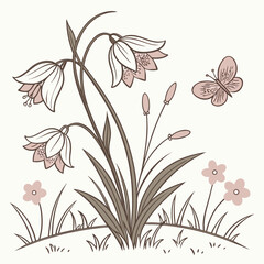 Illustration of flowers and butterfly