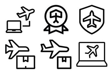 A collection of travel and shipping related icons including planes packages and security