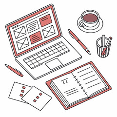 Workspace with laptop and notebook