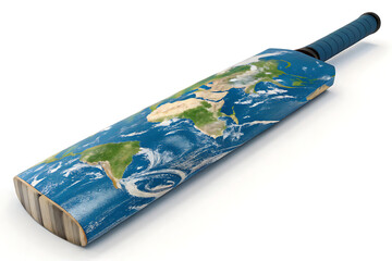 A 3d earth globe illustration of the world features blue oceans and green continents Cricket Bat Shaped.