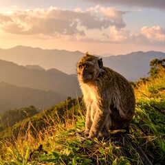 monkey in the sunset