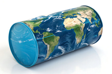 A 3d earth globe illustration of the world features blue oceans and green continents cylindrical
Shaped.
