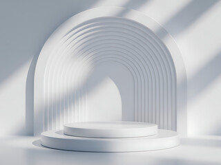 Clean and modern 3D product showcase stage in a pure white aesthetic