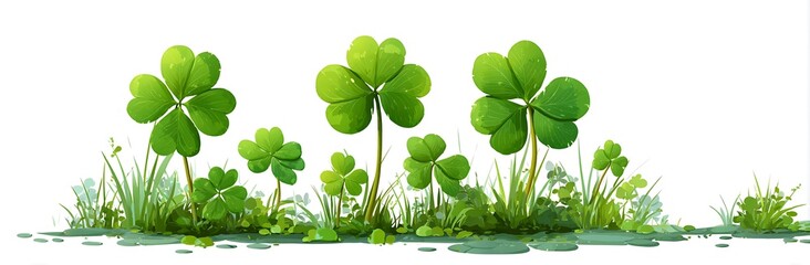 A vibrant collection of lush green clover plants on a simple background