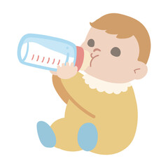 Illustration of a breastfeeding scene of a baby drinking milk facing left